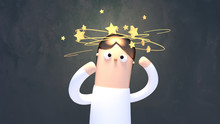 3d Rendering Picture Of Dizzy Man With Stars Spinning Over His Head.