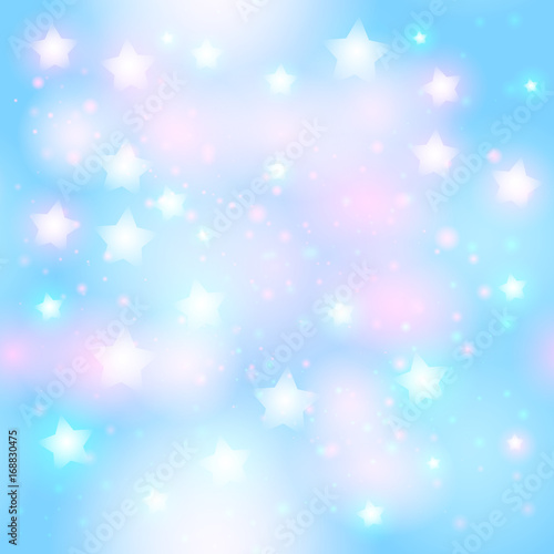 Abstract Starry Seamless Pattern With Neon Star On Bright Pink And