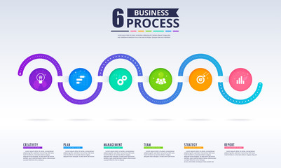 Wall Mural - Business data visualization. Process chart. Abstract elements of graph, diagram with 6 steps, Parts or Processes. Business presentation.