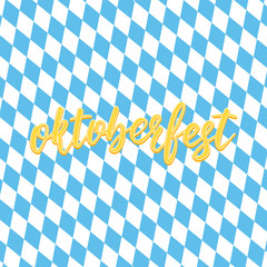 Wall Mural - Oktoberfest. Hand lettering Oktoberfest on Bavarian chackered blue flag pattern