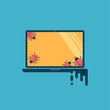 Computer virus. The computer is infected, viruses in the form of bugs captured a laptop. Flat vector illustration