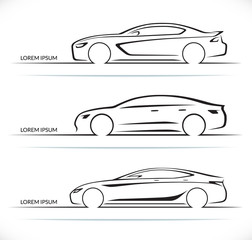 Poster - Set of luxury car silhouettes. Side view of four-door sedan. Vector illustration