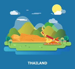 Sleeping Buddha and Bun Bang Fai rocket in Thailand.vector