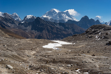 Everest and Nuptse mountain peak at Renjo la pass, Everest region, Nepal