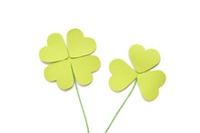 Four Leaf And Three Leaf Clover Paper Cut On White Background - Isolated