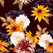 Seamless Pattern With Autumn Flowers