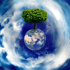 stylized planet and tree