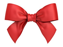 Red Gift Ribbon Bow Isolated On White Background . 3D Rendering.