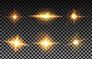 Wall Mural - Vector illustration of a set of lights. Shining particles, bokeh, sparks, glare with backlight effect on a transparent background