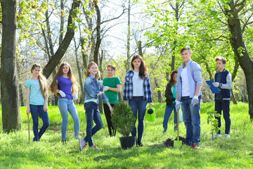 Poster - Group of young volunteers in park on sunny day