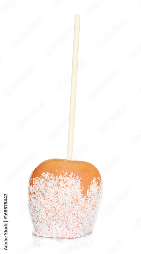 Delicious candy apple on white background