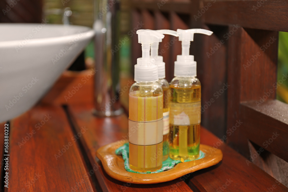 Cosmetics on table in spa salon