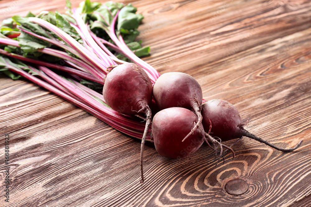 Bunch of young beets on table