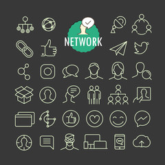 Aufkleber - Different network icons vector collection. Web and mobile app outline icons set on dark background