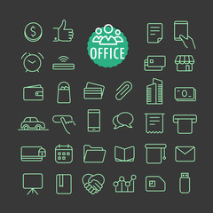Aufkleber - Different office icons vector collection. Web and mobile app outline icons set on dark background