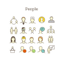 Poster - Different thin line color icons vector set. People