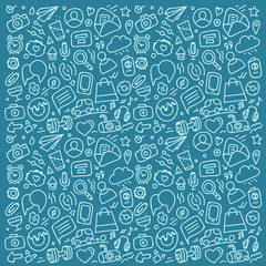 Poster - Different web interface silhouettes background. Cartoon style sketch illustration vector clip-art