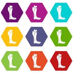 Wall Mural - Zombie leg icon set color hexahedron
