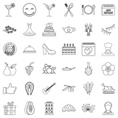 Wall Mural - Party food icons set, outline style