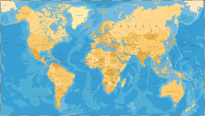  World Map Political Vintage Vector