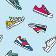 Seamless Pattern Sneaker Shoe Minimalistic Color Flat Line Outline Stroke Icon Pictogram Symbol