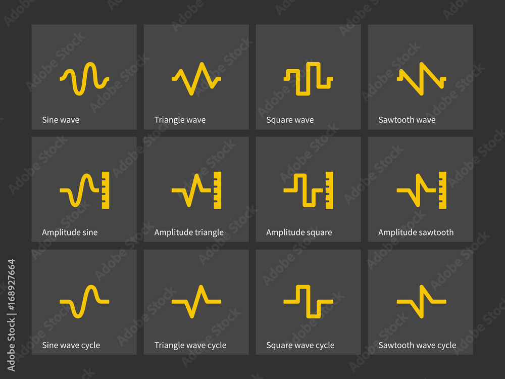 Sine Triangle Square Sawtooth Wave Types Icons Stock Vector Adobe