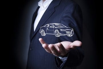 Wall Mural - Businessman pressing car in screen