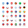 Collection of national flags isometric icon flat design