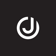 Initial Lowercase Letter Logo Oj, Jo, J Inside O, Monogram Rounded Shape, White Color On Black Background