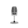 © gearstd - 3d rendering of a silver metal retro tabletop microphone with a round base.