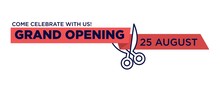 Grand Opening Red Ribbon Cut With Scissors Cutting Vector Isolated Icon