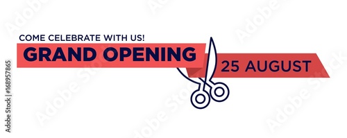 Fotografía Grand opening red ribbon cut with scissors cutting vector isolated icon