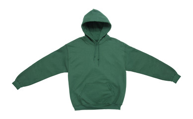 Wall Mural - spread out blank hoodie sweatshirt color green front view on white background