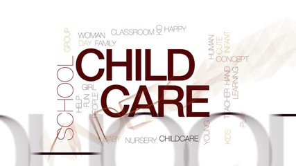 Poster - Child care animated word cloud, text design animation. Kinetic typography.