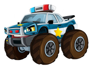 Wall Mural - Cartoon police car looking like monster truck - isolated - illustration for children