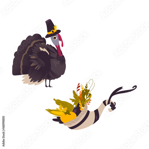 Funny Farm Hen Turkey And Cornucopia Horn Of Abundance Thanksgiving