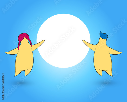 Abstract Two Chubby Fat Star Man And Woman Girl And Boy