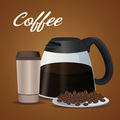 Poster - color poster glass jar of coffee with handle and disposable for hot drinks with beans vector illustration