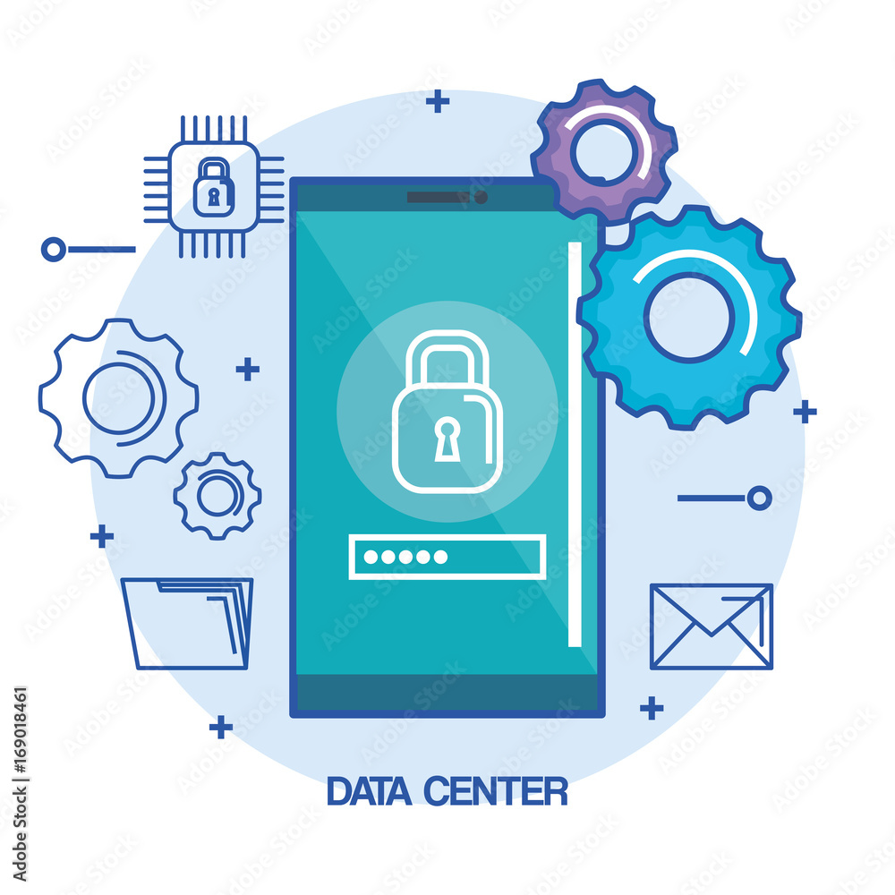 data center mobile phone security password vector illustration Stock ...