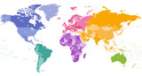 Fototapeta Mapy - World map colored by continents vector illustration