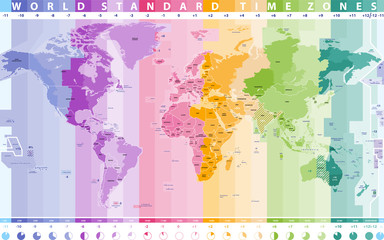 Wall Mural - world standard time zones vector map