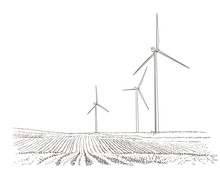 Wind Turbines Landscape. Vector. 