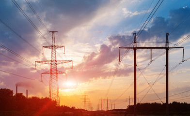 Wall Mural - High voltage tower, High voltage tower at Sunset