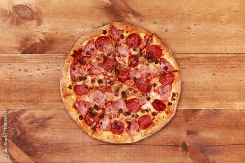 Pizza On Wooden Table Top View Fast Food Delicious Post Blog Social Media View From Above With Copy Space Banner Template Layout Mockup Top View On Pizza Pizza Ready To Eat