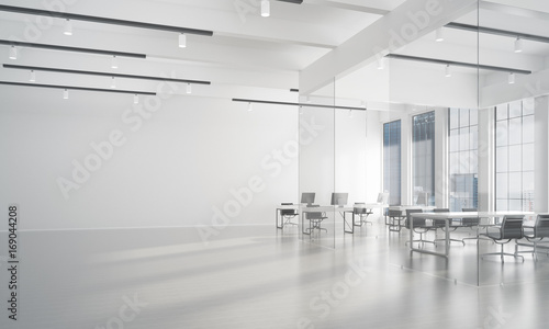 Office Interior Design In Whire Color And Rays Of Light From