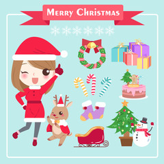 Wall Mural - cartoon woman with christmas