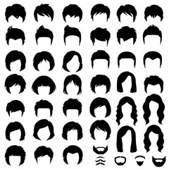Wall Mural - woman and man hair, vector hairstyle silhouette