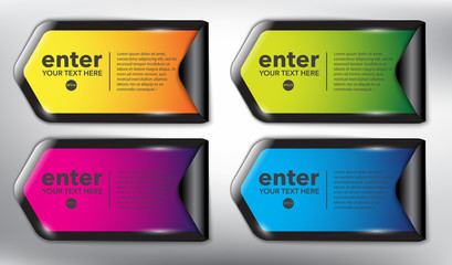Wall Mural - Abstract vector sticker set of 4. Vector round stickers with curled corner and place for your text. Colorful and glossy on the white panel. Vector illustration. Eps10.