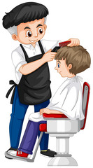 Canvas Print - Barber giving boy haircut