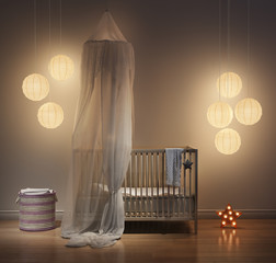 Wall Mural - Atmospheric nursery bedroom with tulle canopy